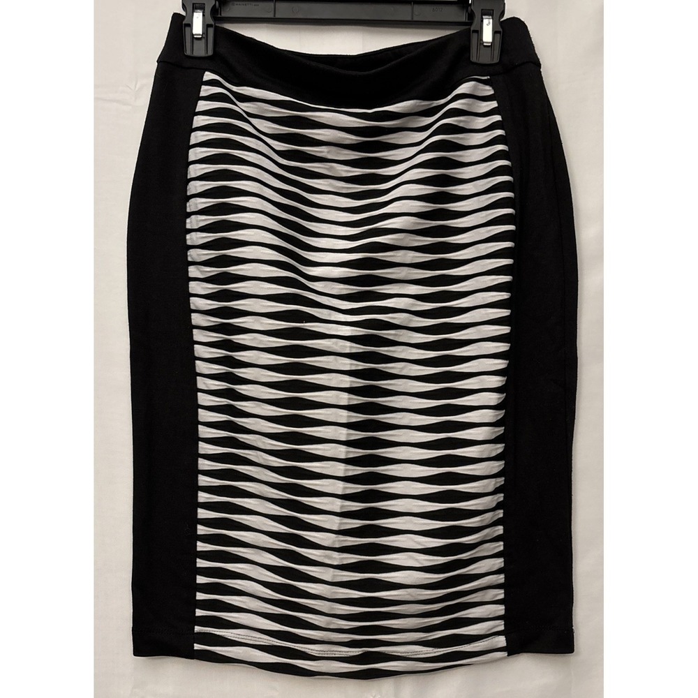 Women's Monochrome Striped Wave Print   Pencil Skirt Stretch S Soho Apparel